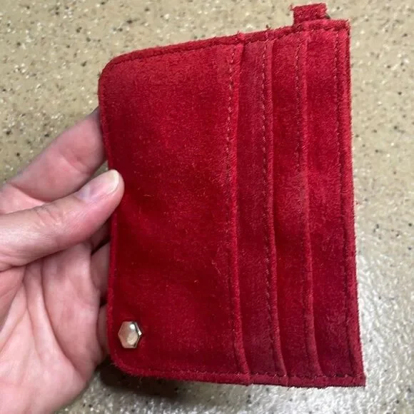 Red Suede Leather Credit Card Key Chain Wallet - Picture 5 of 6
